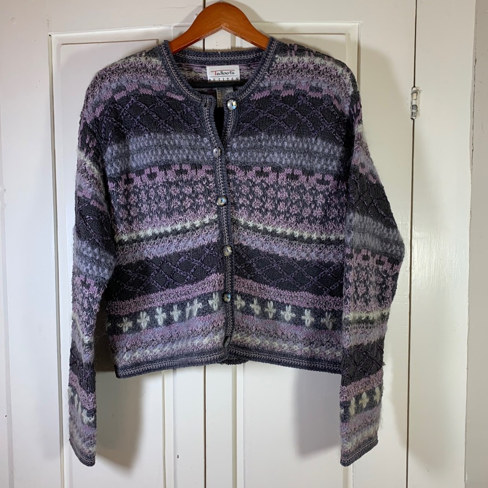 VTG Talbots Petites PM Medium Mohair Blend Knit Button Front‎ Cardigan Sweater